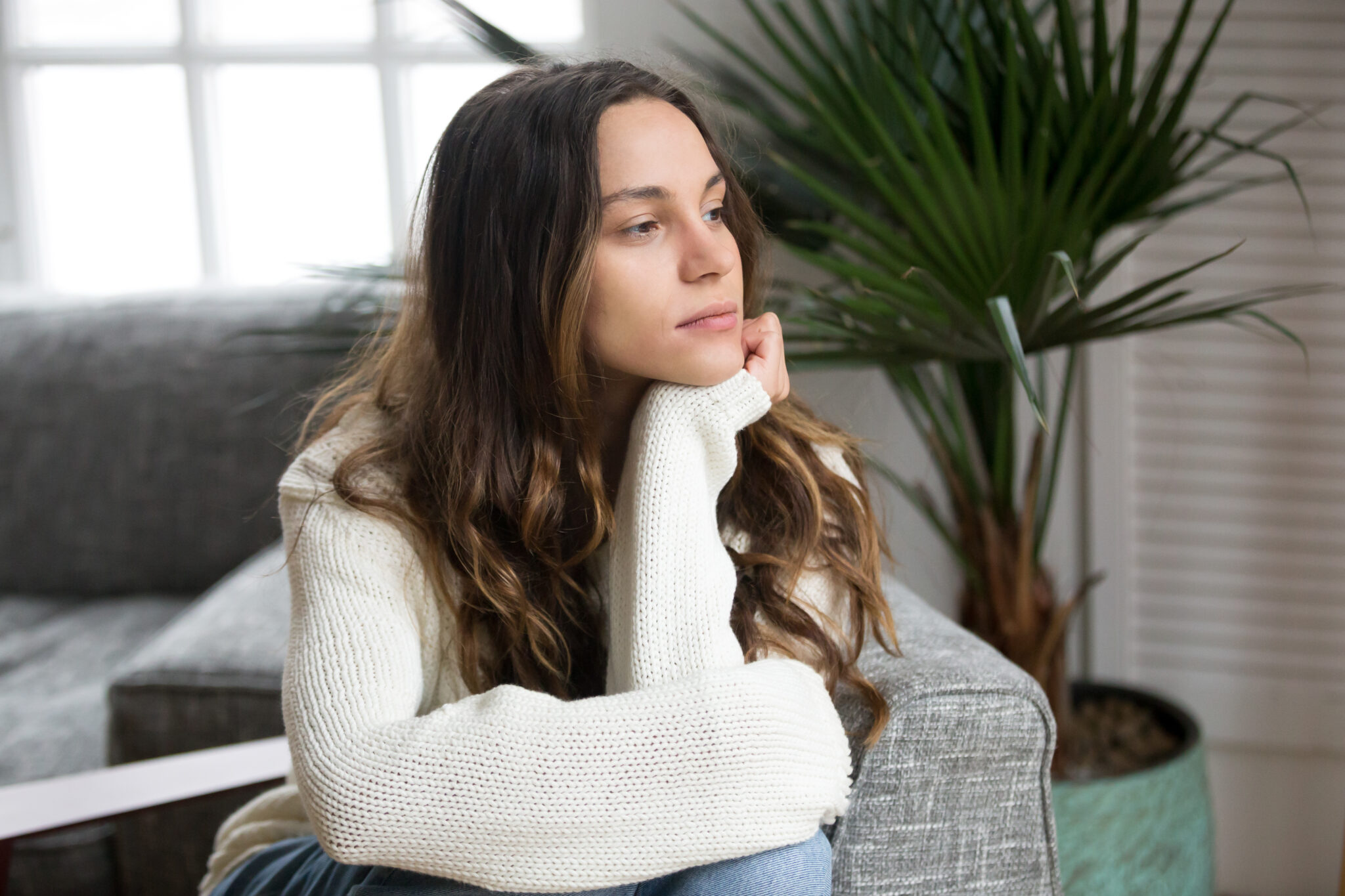 Pensive,Thoughtful,Young,Girl,Feeling,Lonely,Looking,Away,Lost,In